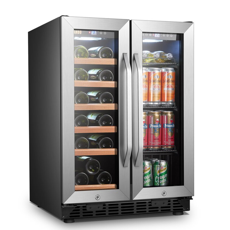 Lanbo 18 Bottle and 55 Can Dual Zone Freestanding Wine and Beverage